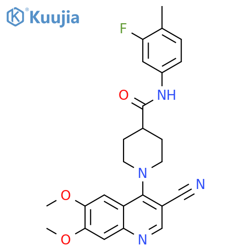 1-(3-cyano-6,7-dimethoxyquinolin-4-yl)-N-(3-fluoro-4-methylphenyl)piperidine-4-carboxamide structure