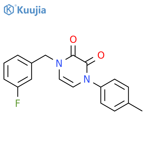 1-(3-fluorophenyl)methyl-4-(4-methylphenyl)-1,2,3,4-tetrahydropyrazine-2,3-dione structure