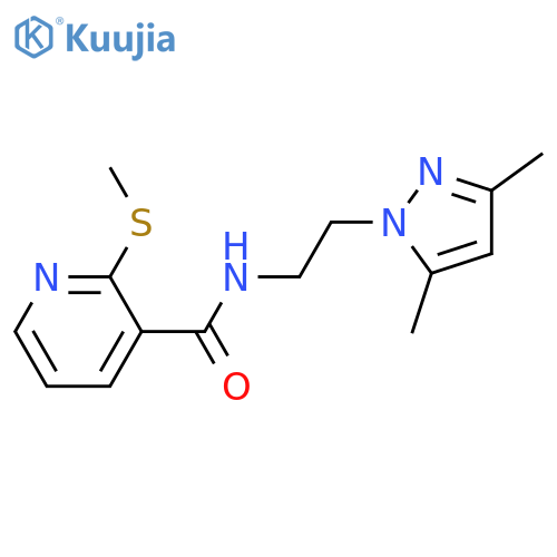 N-2-(3,5-dimethyl-1H-pyrazol-1-yl)ethyl-2-(methylsulfanyl)pyridine-3-carboxamide structure