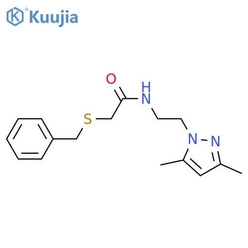 2-(benzylsulfanyl)-N-2-(3,5-dimethyl-1H-pyrazol-1-yl)ethylacetamide structure