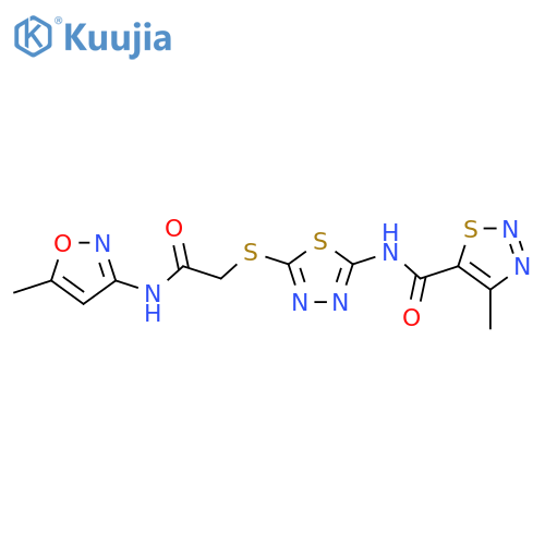 4-methyl-N-[5-({[(5-methyl-1,2-oxazol-3-yl)carbamoyl]methyl}sulfanyl)-1,3,4-thiadiazol-2-yl]-1,2,3-thiadiazole-5-carboxamide structure