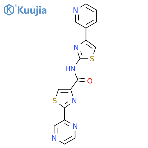 2-(pyrazin-2-yl)-N-[4-(pyridin-3-yl)-1,3-thiazol-2-yl]-1,3-thiazole-4-carboxamide structure