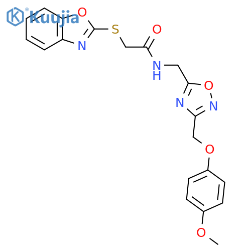2-(1,3-benzoxazol-2-ylsulfanyl)-N-({3-(4-methoxyphenoxy)methyl-1,2,4-oxadiazol-5-yl}methyl)acetamide structure