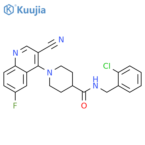N-[(2-chlorophenyl)methyl]-1-(3-cyano-6-fluoroquinolin-4-yl)piperidine-4-carboxamide structure