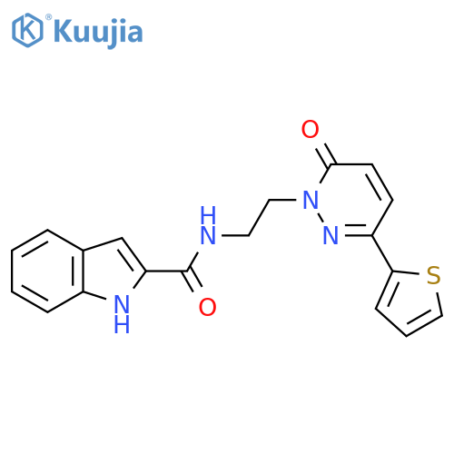 N-{2-6-oxo-3-(thiophen-2-yl)-1,6-dihydropyridazin-1-ylethyl}-1H-indole-2-carboxamide structure