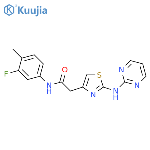 N-(3-fluoro-4-methylphenyl)-2-{2-(pyrimidin-2-yl)amino-1,3-thiazol-4-yl}acetamide structure