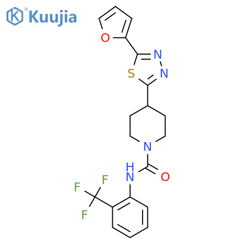4-5-(furan-2-yl)-1,3,4-thiadiazol-2-yl-N-2-(trifluoromethyl)phenylpiperidine-1-carboxamide structure