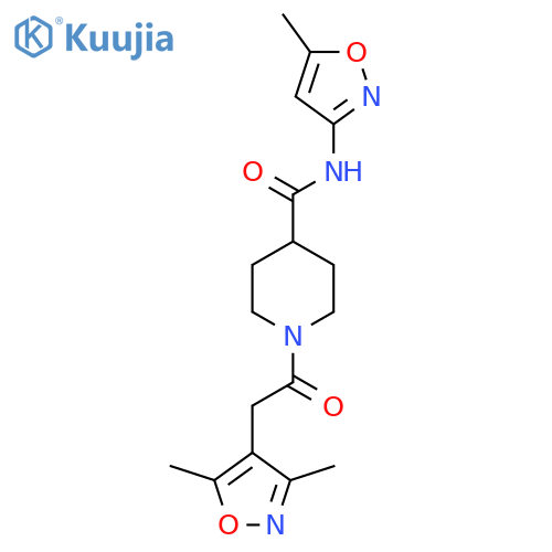1-2-(3,5-dimethyl-1,2-oxazol-4-yl)acetyl-N-(5-methyl-1,2-oxazol-3-yl)piperidine-4-carboxamide structure