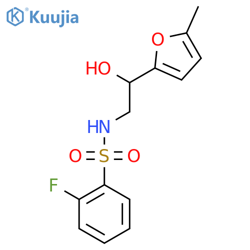 2-fluoro-N-2-hydroxy-2-(5-methylfuran-2-yl)ethylbenzene-1-sulfonamide structure