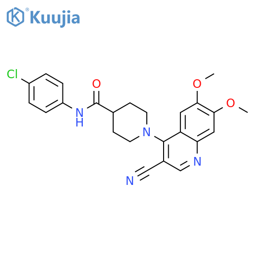 N-(4-chlorophenyl)-1-(3-cyano-6,7-dimethoxyquinolin-4-yl)piperidine-4-carboxamide structure