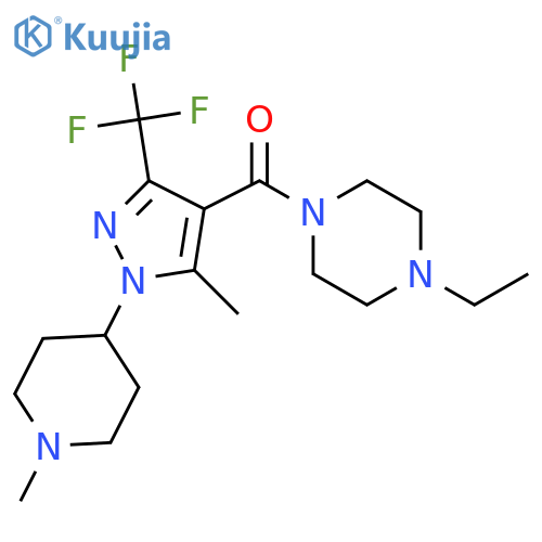 1-ethyl-4-5-methyl-1-(1-methylpiperidin-4-yl)-3-(trifluoromethyl)-1H-pyrazole-4-carbonylpiperazine structure