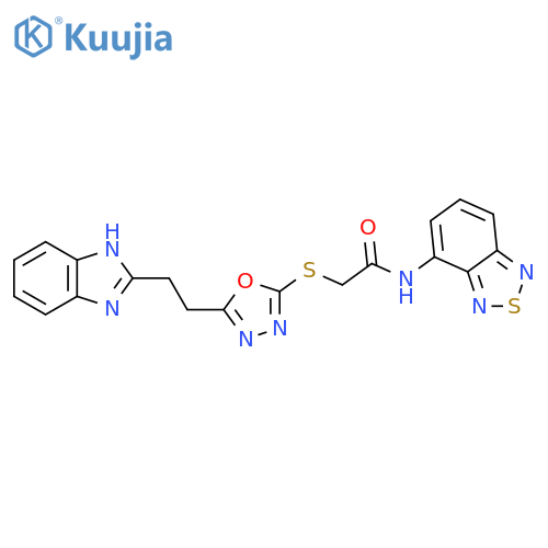 2-({5-2-(1H-1,3-benzodiazol-2-yl)ethyl-1,3,4-oxadiazol-2-yl}sulfanyl)-N-(2,1,3-benzothiadiazol-4-yl)acetamide structure
