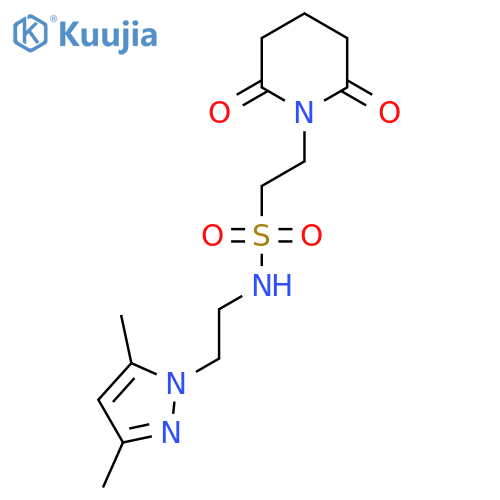 N-2-(3,5-dimethyl-1H-pyrazol-1-yl)ethyl-2-(2,6-dioxopiperidin-1-yl)ethane-1-sulfonamide structure