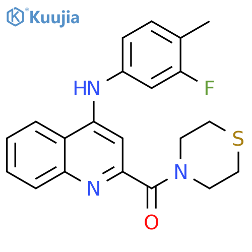N-(3-fluoro-4-methylphenyl)-2-(thiomorpholine-4-carbonyl)quinolin-4-amine structure