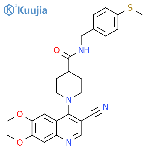 1-(3-cyano-6,7-dimethoxyquinolin-4-yl)-N-{[4-(methylsulfanyl)phenyl]methyl}piperidine-4-carboxamide structure