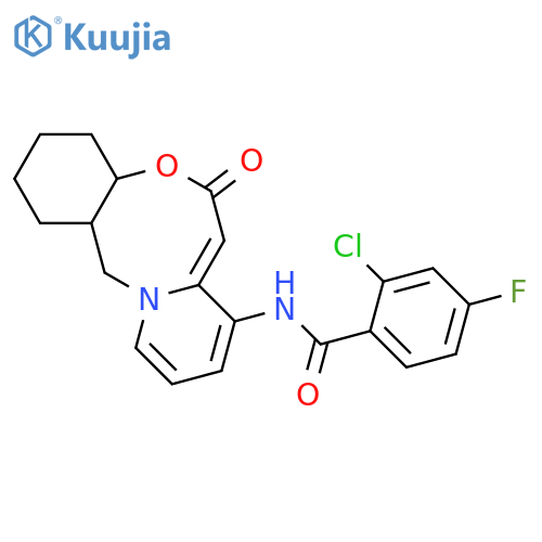 2-chloro-4-fluoro-N-{2-oxo-9-oxa-1-azatricyclo10.4.0.0^{3,8}hexadeca-3,5,7-trien-5-yl}benzamide structure