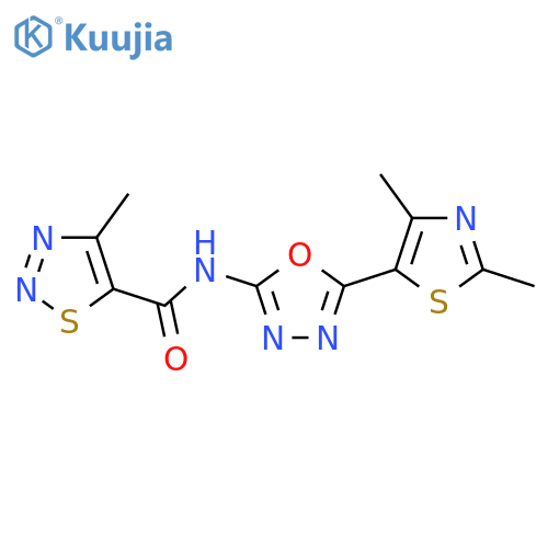 N-(5-(2,4-dimethylthiazol-5-yl)-1,3,4-oxadiazol-2-yl)-4-methyl-1,2,3-thiadiazole-5-carboxamide structure