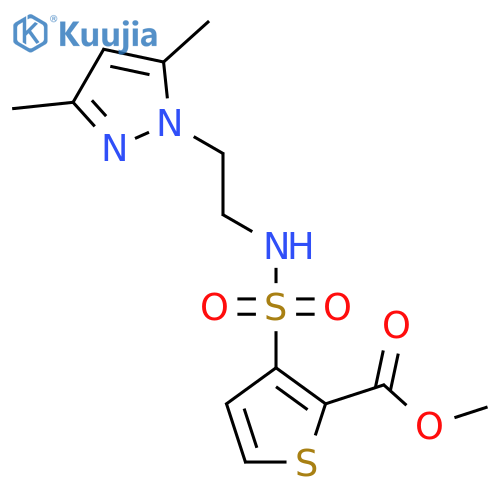 methyl 3-{2-(3,5-dimethyl-1H-pyrazol-1-yl)ethylsulfamoyl}thiophene-2-carboxylate structure