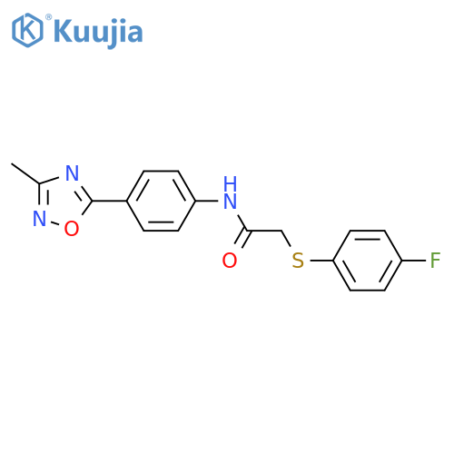 2-(4-fluorophenyl)sulfanyl-N-4-(3-methyl-1,2,4-oxadiazol-5-yl)phenylacetamide structure