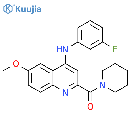 N-(3-fluorophenyl)-6-methoxy-2-(piperidine-1-carbonyl)quinolin-4-amine structure