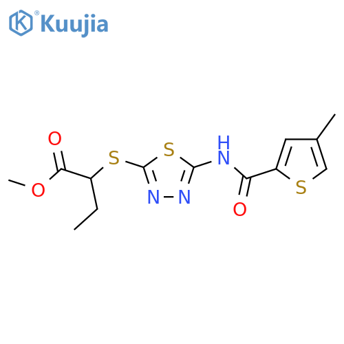 methyl 2-{[5-(4-methylthiophene-2-amido)-1,3,4-thiadiazol-2-yl]sulfanyl}butanoate structure