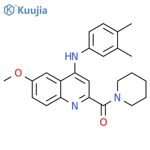 N-(3,4-dimethylphenyl)-6-methoxy-2-(piperidine-1-carbonyl)quinolin-4-amine structure