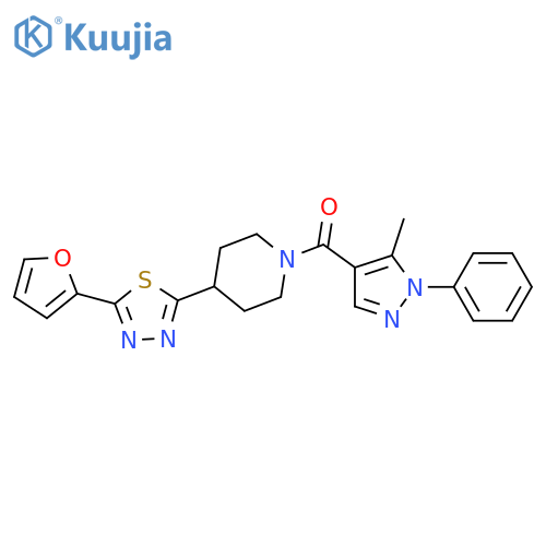4-[5-(furan-2-yl)-1,3,4-thiadiazol-2-yl]-1-(5-methyl-1-phenyl-1H-pyrazole-4-carbonyl)piperidine structure