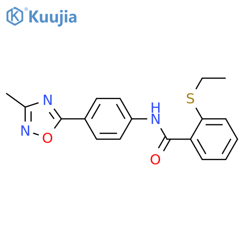 2-(ethylsulfanyl)-N-[4-(3-methyl-1,2,4-oxadiazol-5-yl)phenyl]benzamide structure
