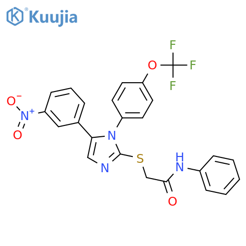 2-{[5-(3-nitrophenyl)-1-[4-(trifluoromethoxy)phenyl]-1H-imidazol-2-yl]sulfanyl}-N-phenylacetamide structure