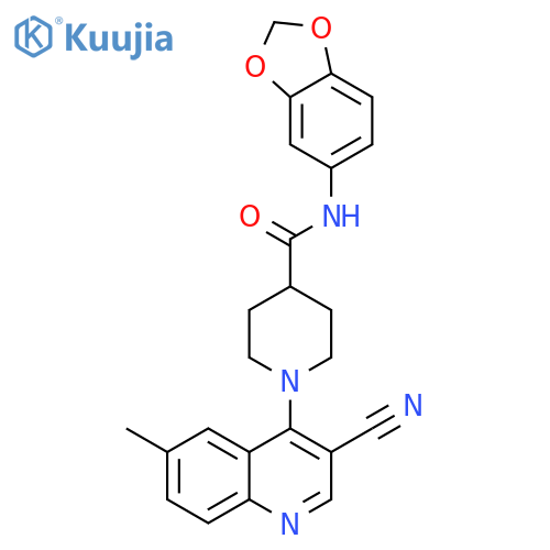 N-(2H-1,3-benzodioxol-5-yl)-1-(3-cyano-6-methylquinolin-4-yl)piperidine-4-carboxamide structure