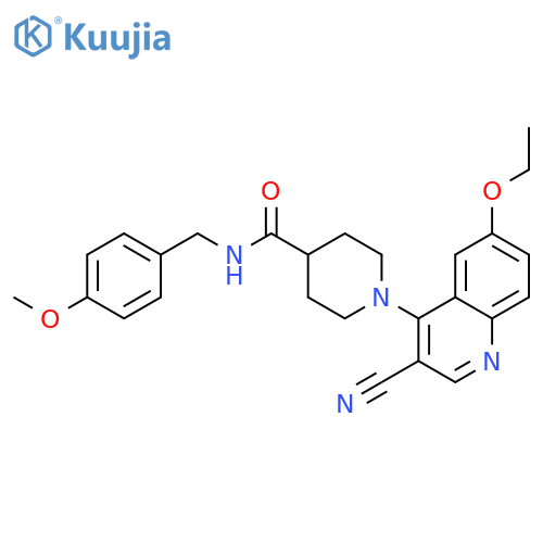 1-(3-cyano-6-ethoxyquinolin-4-yl)-N-[(4-methoxyphenyl)methyl]piperidine-4-carboxamide structure