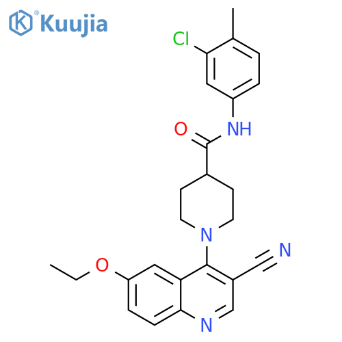 N-(3-chloro-4-methylphenyl)-1-(3-cyano-6-ethoxyquinolin-4-yl)piperidine-4-carboxamide structure