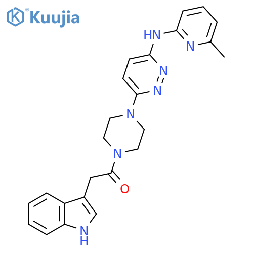 2-(1H-indol-3-yl)-1-(4-{6-(6-methylpyridin-2-yl)aminopyridazin-3-yl}piperazin-1-yl)ethan-1-one structure