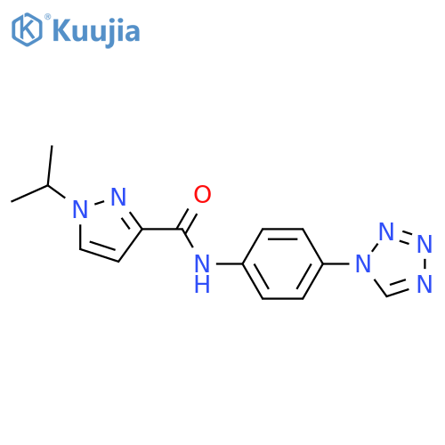 1-(propan-2-yl)-N-4-(1H-1,2,3,4-tetrazol-1-yl)phenyl-1H-pyrazole-3-carboxamide structure