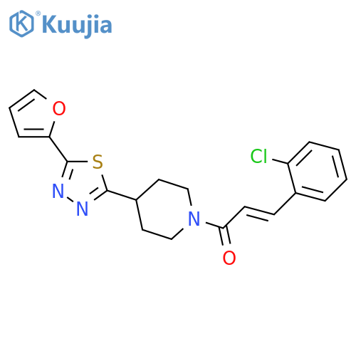(2E)-3-(2-chlorophenyl)-1-{4-5-(furan-2-yl)-1,3,4-thiadiazol-2-ylpiperidin-1-yl}prop-2-en-1-one structure