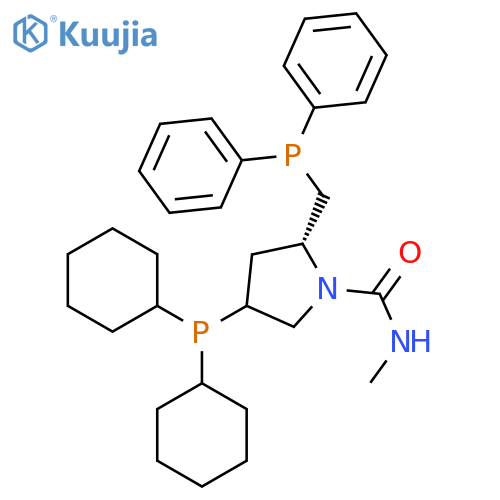 (2R)-4-Dicyclohexylphosphanyl-2-(diphenylphosphanylmethyl)-N-methylpyrrolidine-1-carboxamide structure