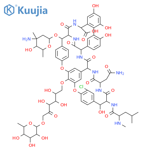 2-(4-Amino-5-hydroxy-4,6-dimethyloxan-2-yl)oxy-22-(2-amino-2-oxoethyl)-15-chloro-18,32,35,37-tetrahydroxy-19-[[4-methyl-2-(methylamino)pentanoyl]amino]-20,23,26,42,44-pentaoxo-48-[2,3,4-trihydroxy-5-oxo-6-(3,4,5-trihydroxy-6-methyloxan-2-yl)oxyhexoxy]-7,13-dioxa-21,24,27,41,43-pentazaoctacyclo[26.14.2.23,6.214,17.18,12.129,33.010,25.034,39]pentaconta-3(50),4,6(49),8(48),9,11,14,16,29(45),30,32,34(39),35,37,46-pentadecaene-40-carboxylic acid structure