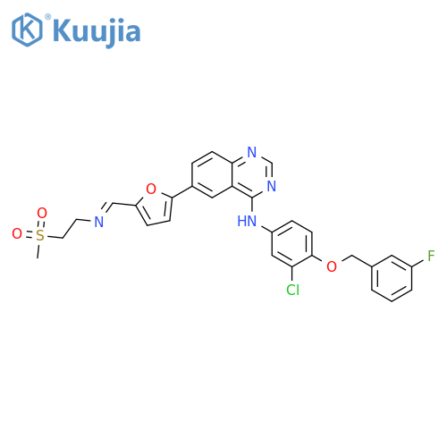 (E)-N-(3-chloro-4-((3-fluorobenzyl)oxy)phenyl)-6-(5-(((2-(methylsulfonyl)ethyl)imino)methyl)furan-2-yl)quinazolin-4-amine structure