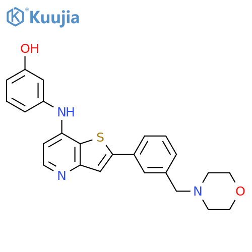 3-(2-(3-(Morpholinomethyl)phenyl)thieno[3,2-b]pyridin-7-ylamino)phenol structure