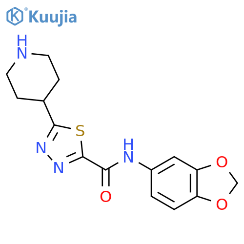 N-(1,3-Benzodioxol-5-yl)-5-piperidin-4-yl-1,3,4-thiadiazole-2-carboxamide structure