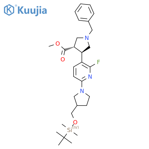 (trans)-Methyl 1-Benzyl-4-(6-(3-((tert-butyldimethylsilyloxy)methyl)pyrrolidin-1-yl)-2-fluoropyridin-3-yl)pyrrolidine-3-carboxylate structure