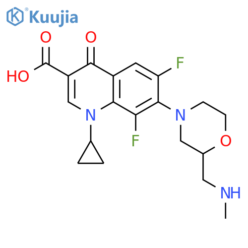 3-Quinolinecarboxylicacid,1-cyclopropyl-6,8-difluoro-1,4-dihydro-7-[2-[(methylamino)methyl]-4-morpholinyl]-4-oxo- structure