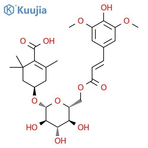 (4R)-4-{{6-O-[(2E)-3-(4-hydroxy-3,5-dimethoxyphenyl)-1-oxoprop-2-en-1-yl]-beta-D-glucopyranosyl}oxy}-2,6,6-trimethylcyclohex-1-ene-1-carboxylic acid structure