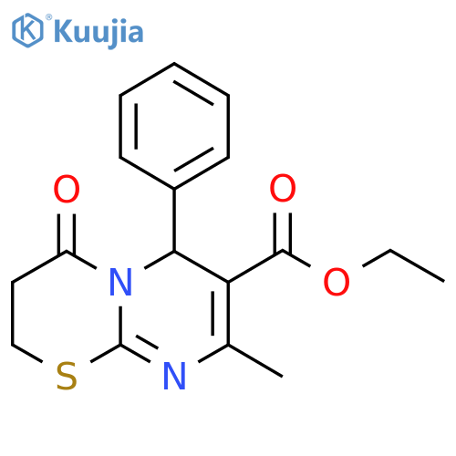 Ethyl 8-methyl-4-oxo-6-phenyl-3,4-dihydro-2H,6H-pyrimido2,1-b1,3thiazine-7-carboxylate structure