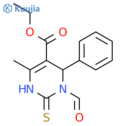 5-Pyrimidinecarboxylicacid, 1-formyl-1,2,3,6-tetrahydro-4-methyl-6-phenyl-2-thioxo-, ethyl ester structure
