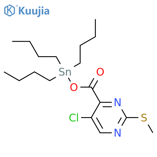 Pyrimidine, 5-chloro-2-(methylthio)-4-[[(tributylstannyl)oxy]carbonyl]- structure
