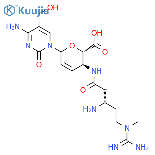 b-D-erythro-Hex-2-enopyranuronicacid,4-[[3-amino-5-[(aminoiminomethyl)methylamino]-1-oxopentyl]amino]-1-[4-amino-5-(hydroxymethyl)-2-oxo-1(2H)-pyrimidinyl]-1,2,3,4-tetradeoxy-,(S)- (9CI) structure
