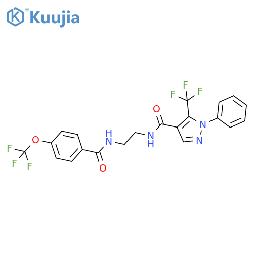 1-Phenyl-N-(2-(4-(trifluoromethoxy)benzamido)ethyl)-5-(trifluoromethyl)-1H-pyrazole-4-carboxamide structure