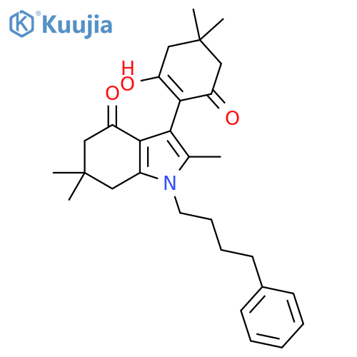 4H-Indol-4-one,1,5,6,7-tetrahydro-3-(2-hydroxy-4,4-dimethyl-6-oxo-1-cyclohexen-1-yl)-2,6,6-trimethyl-1-(4-phenylbutyl)- structure