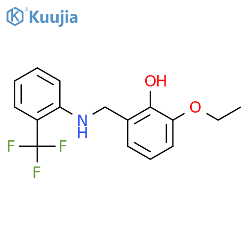 2-ethoxy-6-[[2-(trifluoromethyl)anilino]methyl]phenol structure
